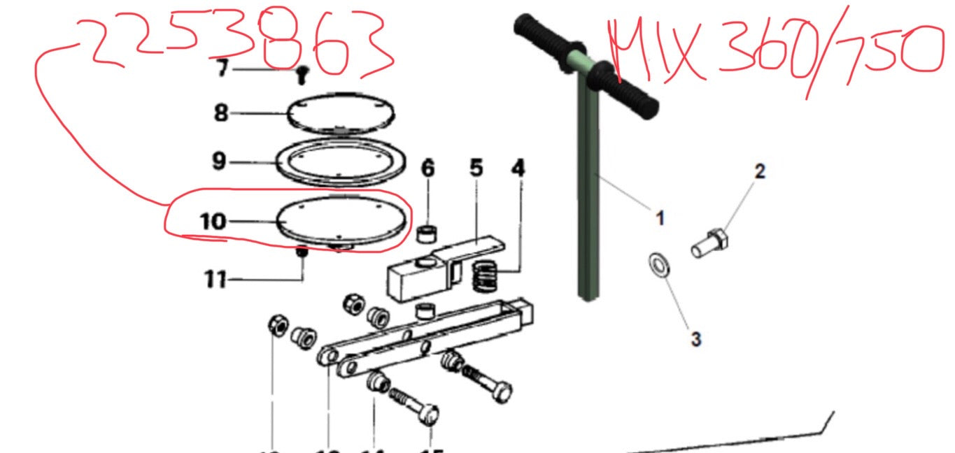 Part Number 2253863 Bottom Base Plate for Circular Discharge System - Fits both the IMER MIX 750/360 ( Mortarman) Vertical Shaft Mixers