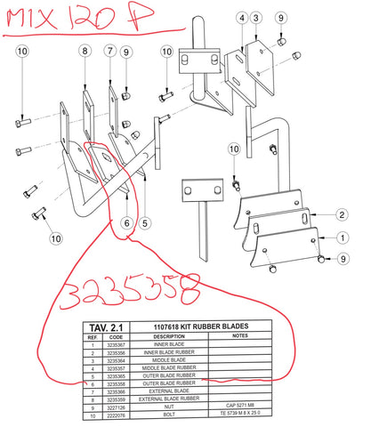 Part Number 3235358 - IMER MIX 120 Plus - Rubber outer wiper # 6 on schematic