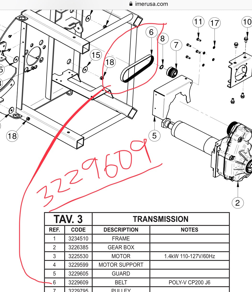 PN 3229609 - Rubber Drive Belt - Mortarman/MIX 120 Plus Mixer