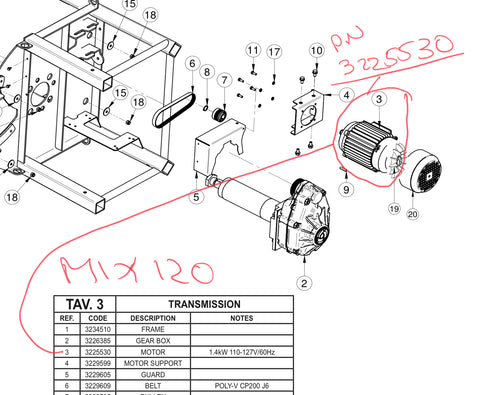 Part Number 3225530 - IMER MIX 120 110volt motor.