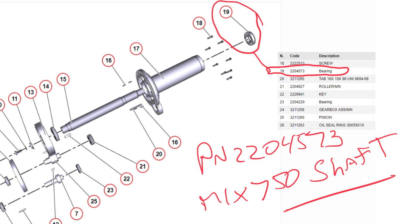 PN 2204573 - Top Bearing - Shaft - IMER MIX 750 Mixer.