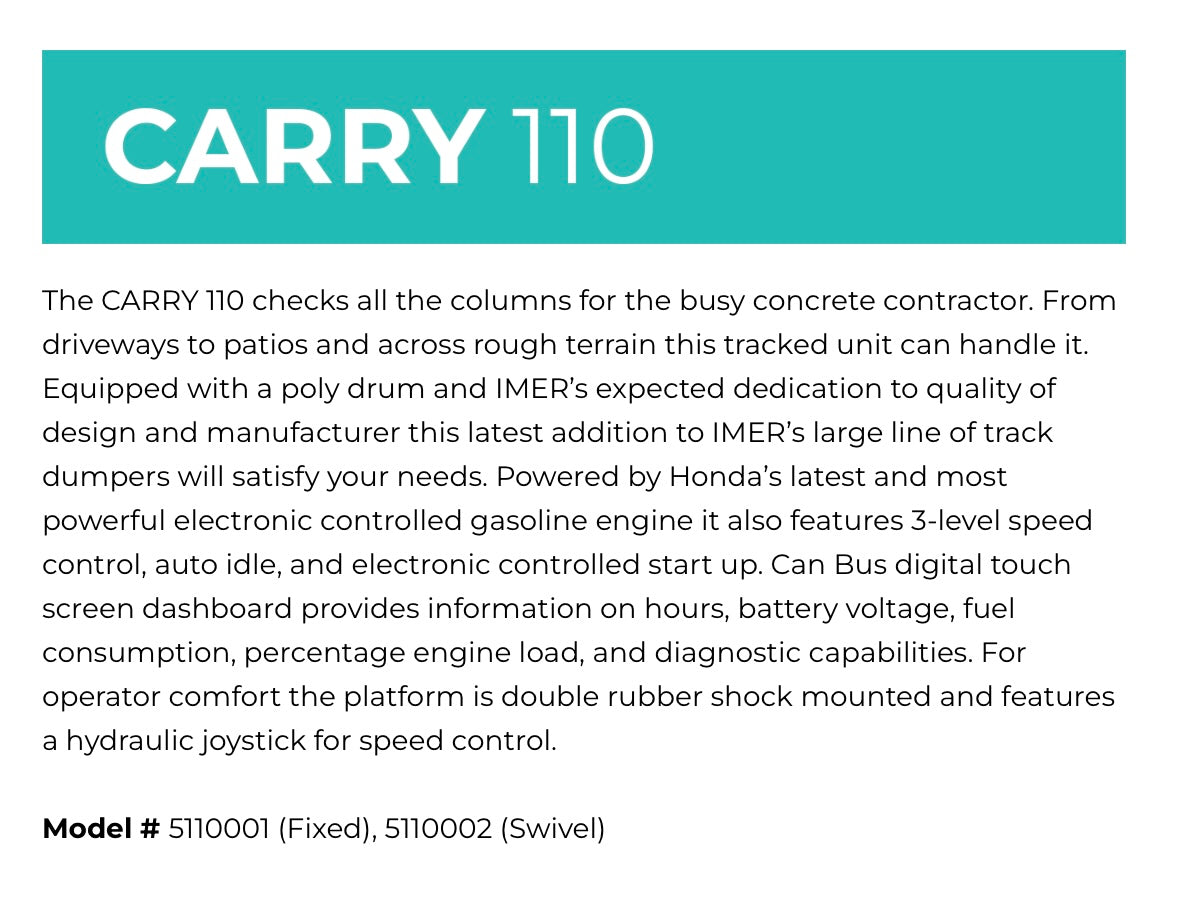 IMER Carry 110F Tracked Loader with FIXED Plastic Bucket