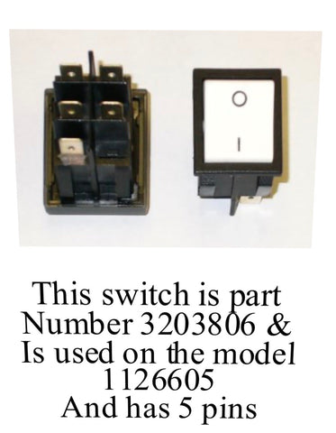 Part Number 3203806 ( NO LONGER AVAILABLE ) - ON/OFF White Rocker SWITCH for IMER Minuteman and Wheelman Electric Mixers