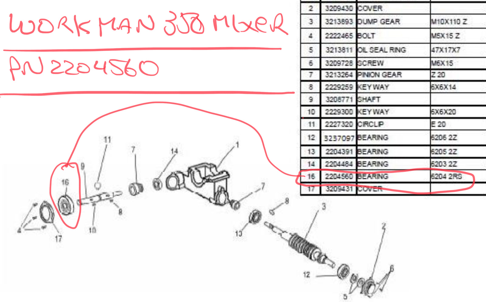 PN 2204560 - Bearing for Dump Assembly - IMER Workman 350 Mixer