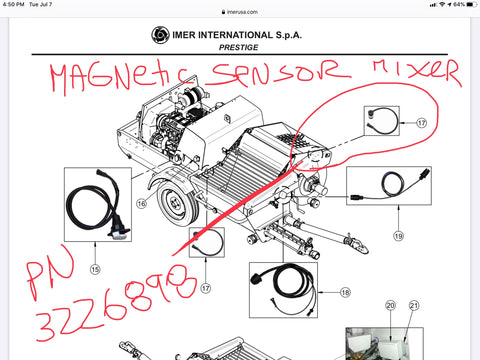 Part number 3226898 - Magnetic Safety Sensor - IMER Prestige Mixer Grate