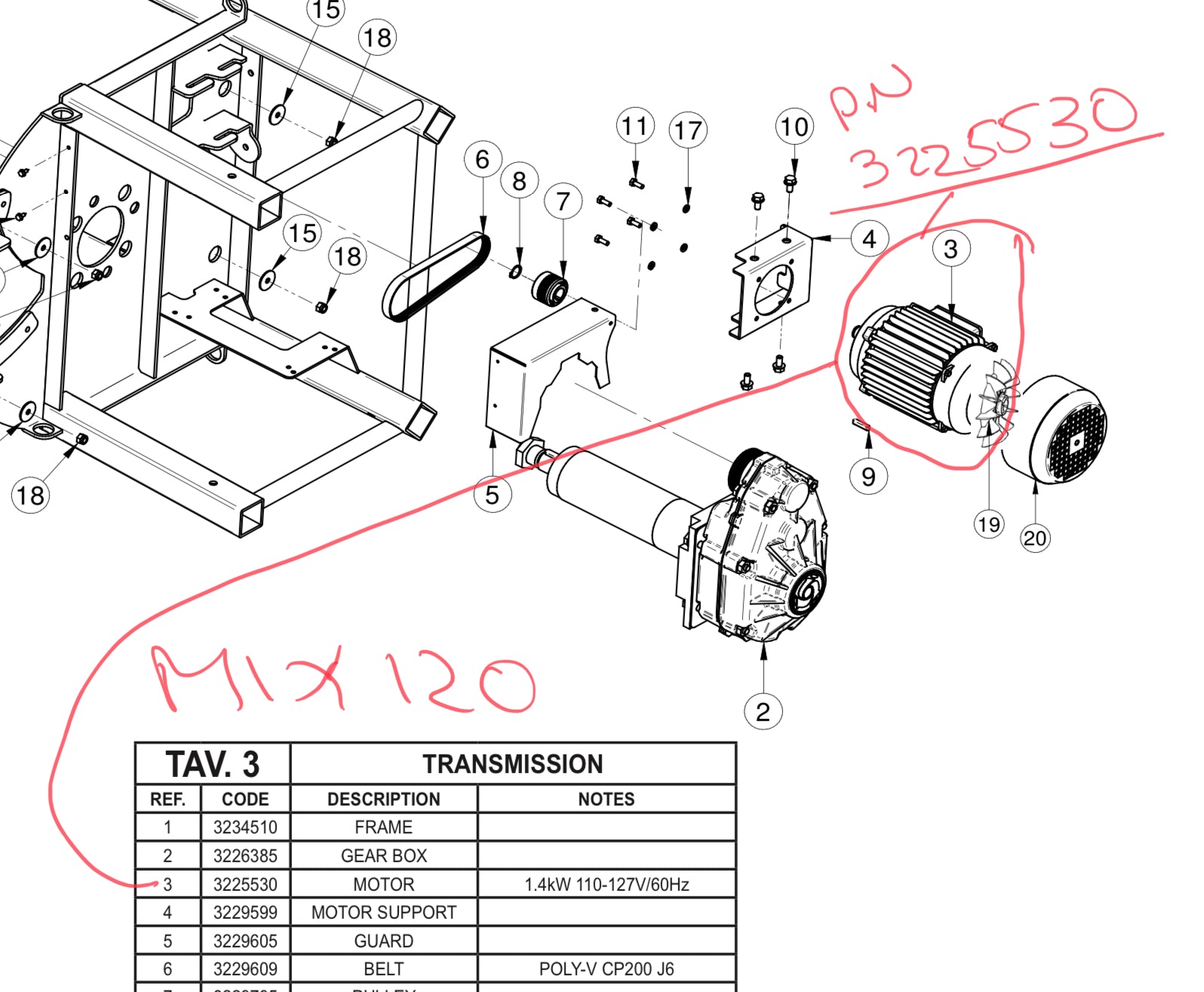 Part Number 3225530 - IMER MIX 120 110volt motor.