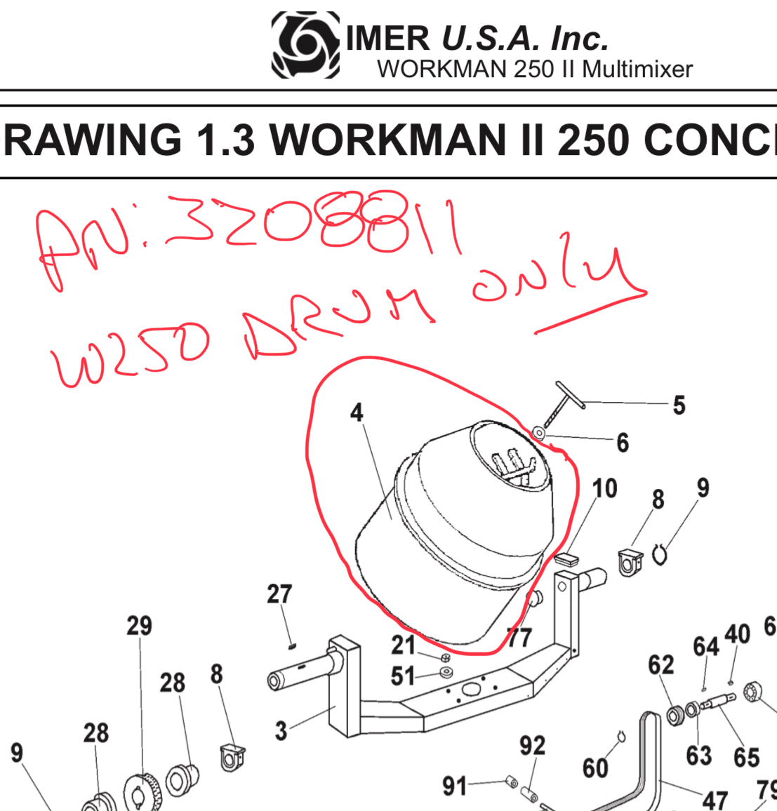 PN 3208811 - Drum Only - IMER Workman 250 Mixer
